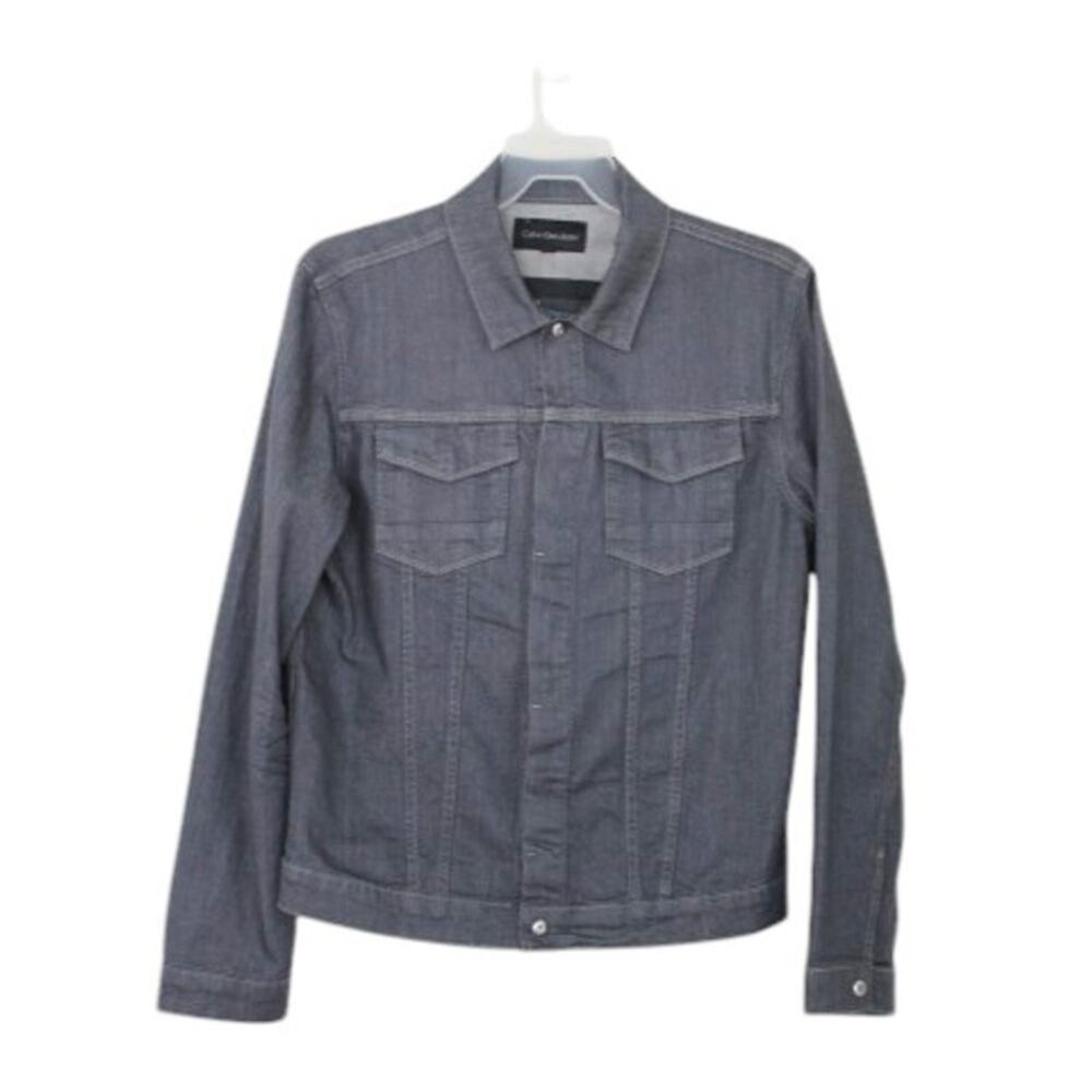 Calvin Klein Jeans Denim Jacket Mens Medium Light Gray Grunge Military Trucker